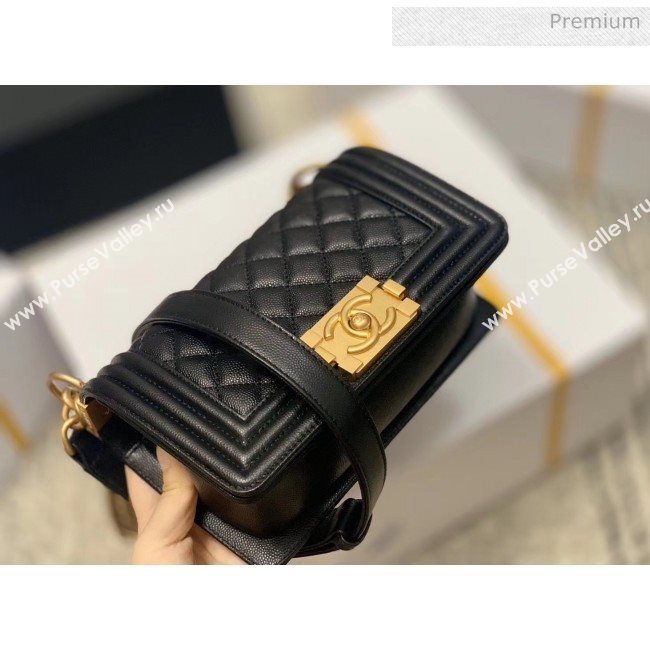 Chanel Quilted Origial Haas Caviar Leather Small Boy Flap Bag Black with Matte Gold Hardware(Top Quality) (MH-0031726)