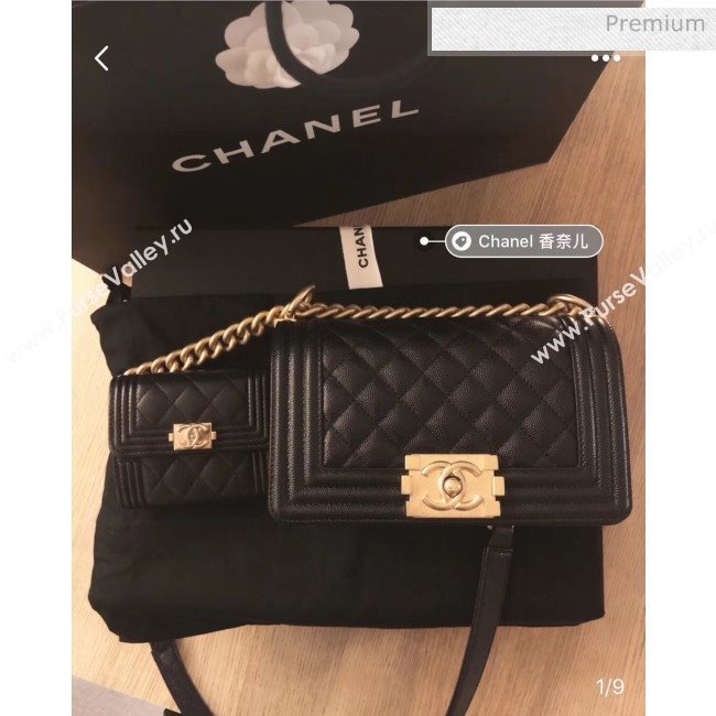 Chanel Quilted Origial Haas Caviar Leather Small Boy Flap Bag Black with Matte Gold Hardware(Top Quality) (MH-0031726)
