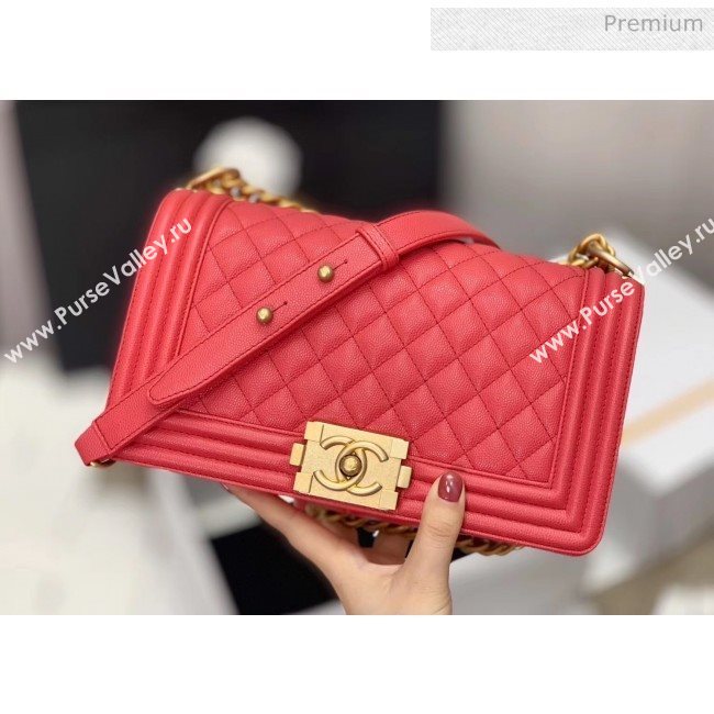 Chanel Quilted Origial Haas Caviar Leather Medium Boy Flap Bag Peach with Matte Gold Hardware(Top Quality) (MH-0031727)
