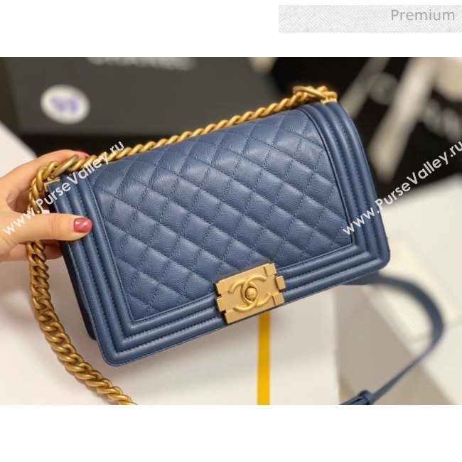 Chanel Quilted Origial Haas Caviar Leather Medium Boy Flap Bag Denim Blue with Matte Gold Hardware(Top Quality) (MH-0031728)
