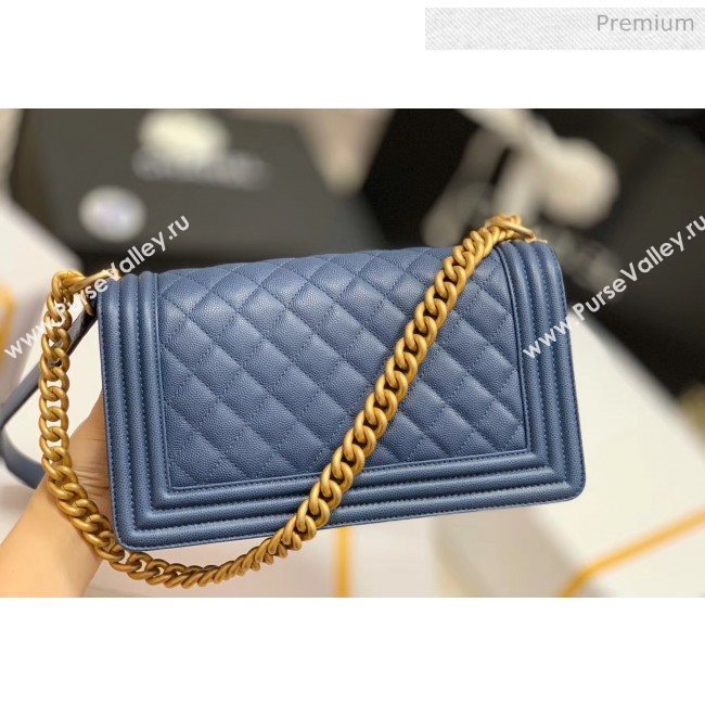 Chanel Quilted Origial Haas Caviar Leather Medium Boy Flap Bag Denim Blue with Matte Gold Hardware(Top Quality) (MH-0031728)