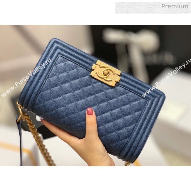 Chanel Quilted Origial Haas Caviar Leather Medium Boy Flap Bag Denim Blue with Matte Gold Hardware(Top Quality) (MH-0031728)