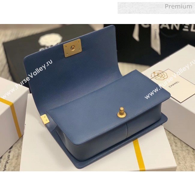Chanel Quilted Origial Haas Caviar Leather Medium Boy Flap Bag Denim Blue with Matte Gold Hardware(Top Quality) (MH-0031728)