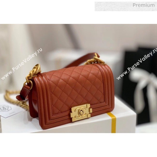 Chanel Quilted Origial Haas Caviar Leather Small Boy Flap Bag Caramel with Matte Gold Hardware(Top Quality) (MH-0031730)