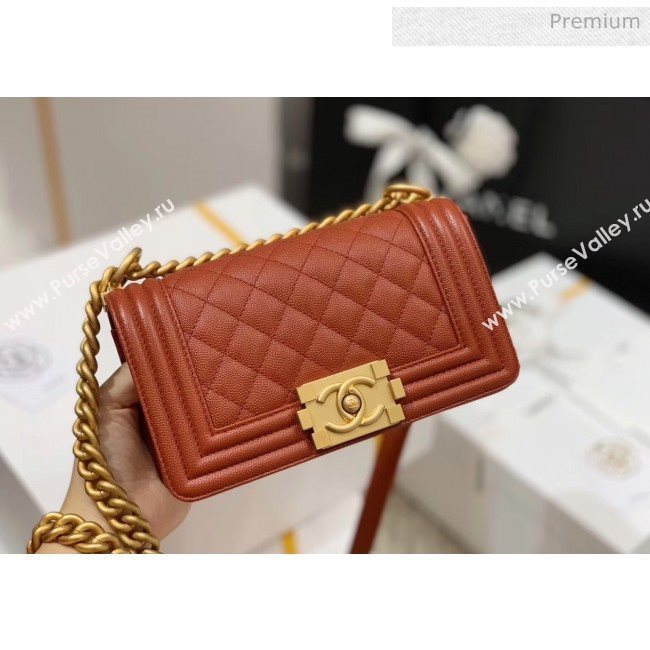 Chanel Quilted Origial Haas Caviar Leather Small Boy Flap Bag Caramel with Matte Gold Hardware(Top Quality) (MH-0031730)