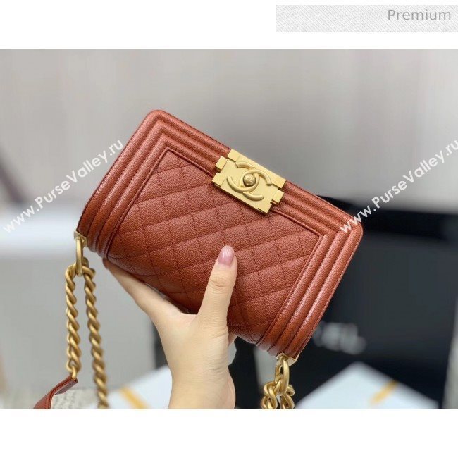 Chanel Quilted Origial Haas Caviar Leather Small Boy Flap Bag Caramel with Matte Gold Hardware(Top Quality) (MH-0031730)