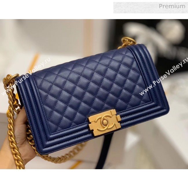 Chanel Quilted Origial Haas Caviar Leather Medium Boy Flap Bag Blue with Matte Gold Hardware(Top Quality) (MH-0031731)
