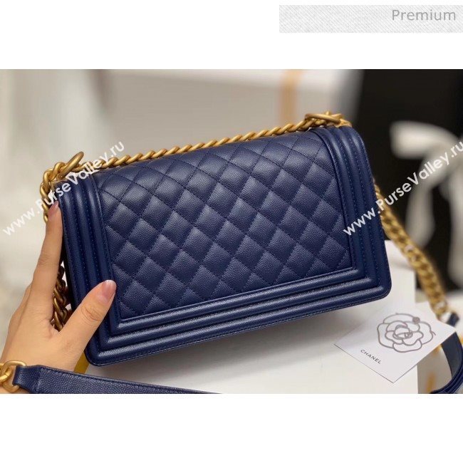 Chanel Quilted Origial Haas Caviar Leather Medium Boy Flap Bag Blue with Matte Gold Hardware(Top Quality) (MH-0031731)