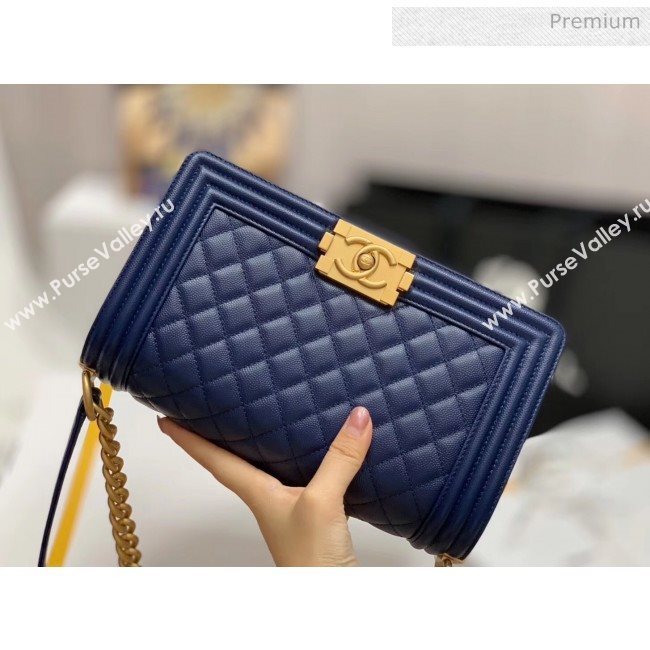 Chanel Quilted Origial Haas Caviar Leather Medium Boy Flap Bag Blue with Matte Gold Hardware(Top Quality) (MH-0031731)
