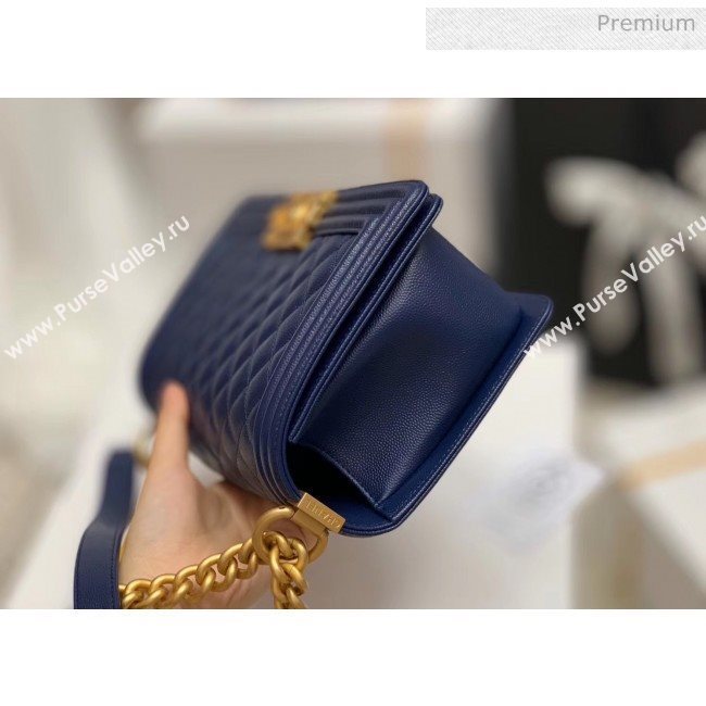Chanel Quilted Origial Haas Caviar Leather Medium Boy Flap Bag Blue with Matte Gold Hardware(Top Quality) (MH-0031731)