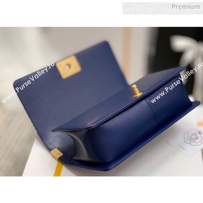 Chanel Quilted Origial Haas Caviar Leather Medium Boy Flap Bag Blue with Matte Gold Hardware(Top Quality) (MH-0031731)