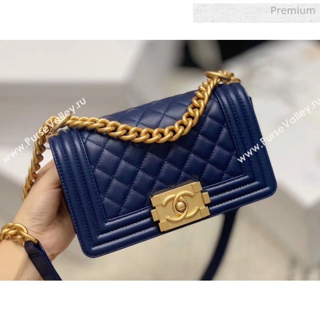 Chanel Quilted Origial Haas Caviar Leather Small Boy Flap Bag Blue with Matte Gold Hardware(Top Quality) (MH-0031732)