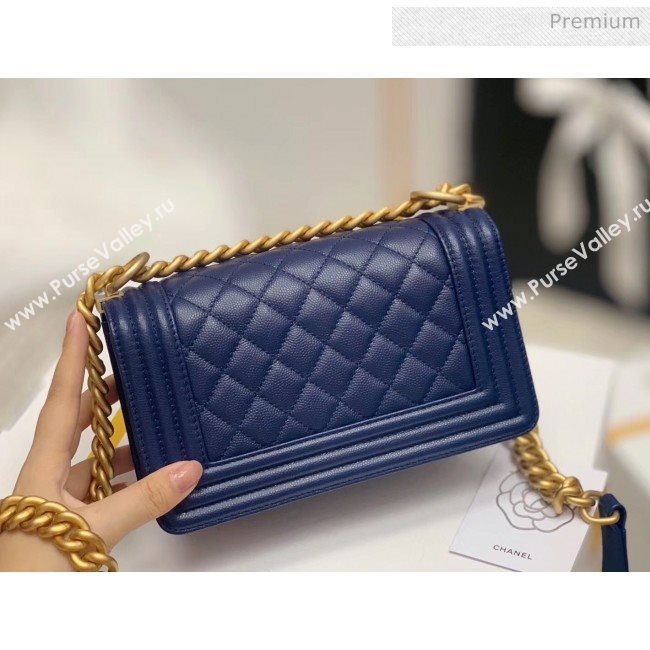 Chanel Quilted Origial Haas Caviar Leather Small Boy Flap Bag Blue with Matte Gold Hardware(Top Quality) (MH-0031732)