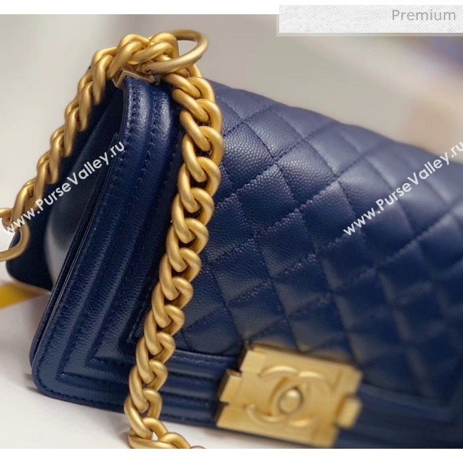 Chanel Quilted Origial Haas Caviar Leather Small Boy Flap Bag Blue with Matte Gold Hardware(Top Quality) (MH-0031732)