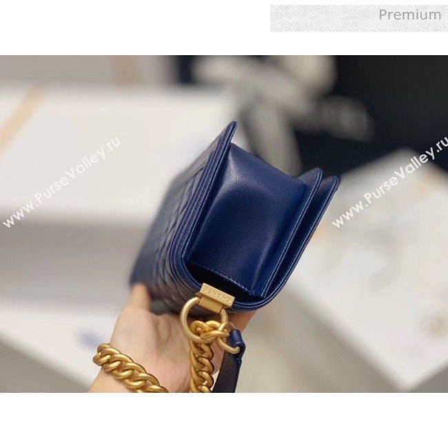 Chanel Quilted Origial Haas Caviar Leather Small Boy Flap Bag Blue with Matte Gold Hardware(Top Quality) (MH-0031732)