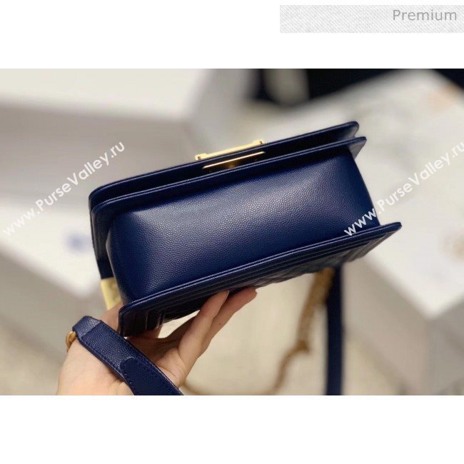 Chanel Quilted Origial Haas Caviar Leather Small Boy Flap Bag Blue with Matte Gold Hardware(Top Quality) (MH-0031732)