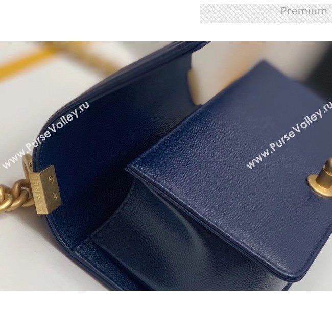 Chanel Quilted Origial Haas Caviar Leather Small Boy Flap Bag Blue with Matte Gold Hardware(Top Quality) (MH-0031732)