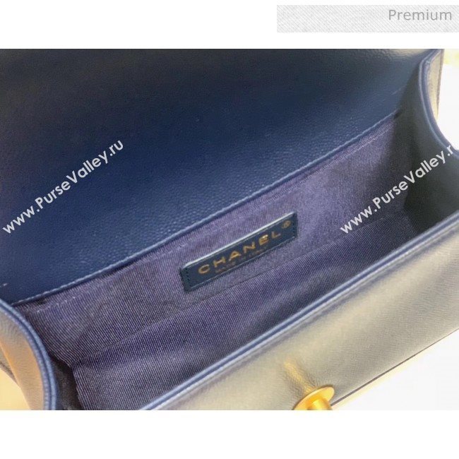 Chanel Quilted Origial Haas Caviar Leather Small Boy Flap Bag Blue with Matte Gold Hardware(Top Quality) (MH-0031732)