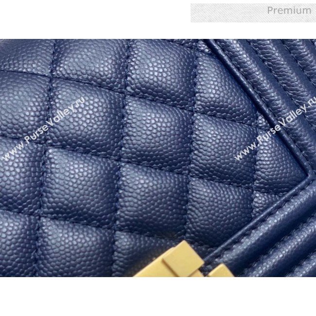Chanel Quilted Origial Haas Caviar Leather Small Boy Flap Bag Blue with Matte Gold Hardware(Top Quality) (MH-0031732)