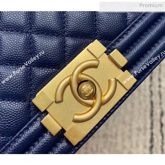 Chanel Quilted Origial Haas Caviar Leather Small Boy Flap Bag Blue with Matte Gold Hardware(Top Quality) (MH-0031732)