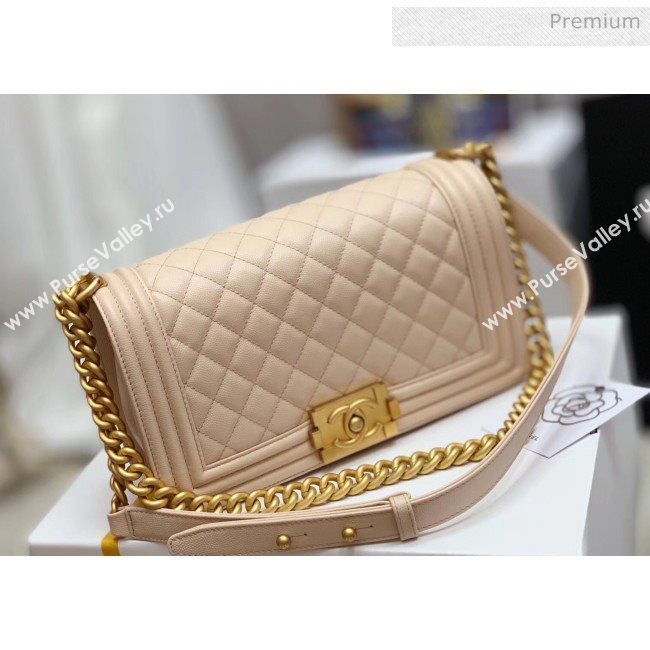 Chanel Quilted Origial Haas Caviar Leather Medium Boy Flap Bag Apricot with Matte Gold Hardware(Top Quality) (MH-0031733)