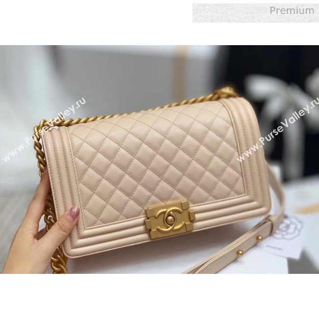 Chanel Quilted Origial Haas Caviar Leather Medium Boy Flap Bag Apricot with Matte Gold Hardware(Top Quality) (MH-0031733)