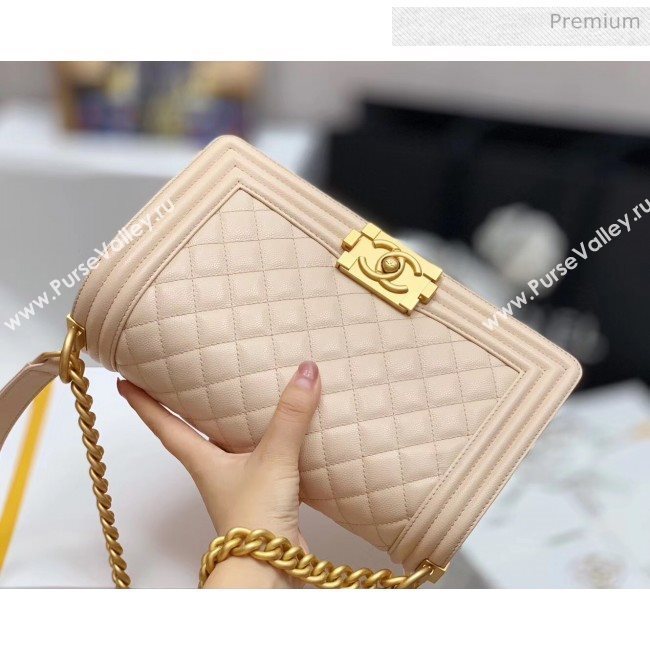 Chanel Quilted Origial Haas Caviar Leather Medium Boy Flap Bag Apricot with Matte Gold Hardware(Top Quality) (MH-0031733)