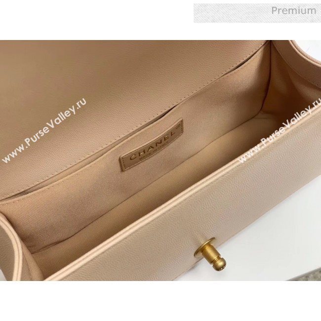 Chanel Quilted Origial Haas Caviar Leather Medium Boy Flap Bag Apricot with Matte Gold Hardware(Top Quality) (MH-0031733)