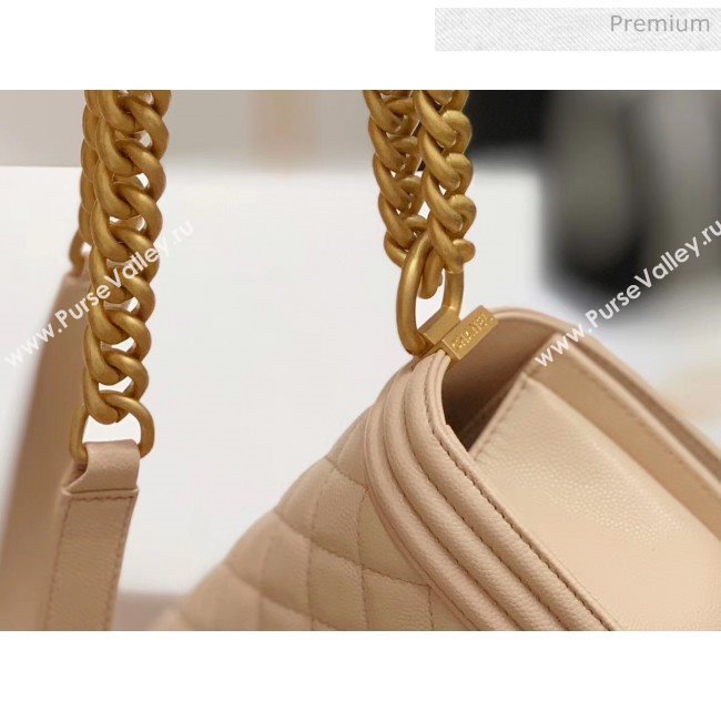 Chanel Quilted Origial Haas Caviar Leather Medium Boy Flap Bag Apricot with Matte Gold Hardware(Top Quality) (MH-0031733)