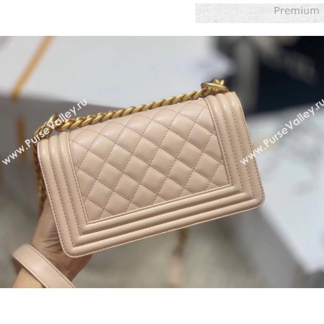 Chanel Quilted Origial Haas Caviar Leather Small Boy Flap Bag Apricot with Matte Gold Hardware(Top Quality) (MH-0031734)