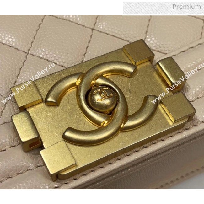 Chanel Quilted Origial Haas Caviar Leather Small Boy Flap Bag Apricot with Matte Gold Hardware(Top Quality) (MH-0031734)
