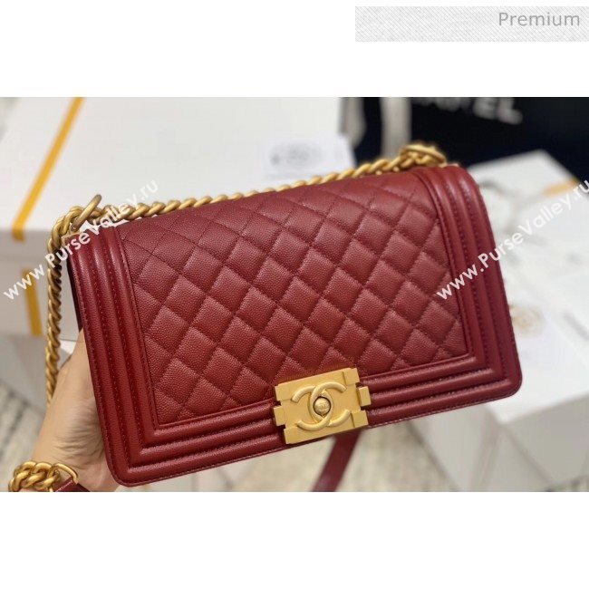 Chanel Quilted Origial Haas Caviar Leather Medium Boy Flap Bag Burgundy with Matte Gold Hardware(Top Quality) (MH-0031735)