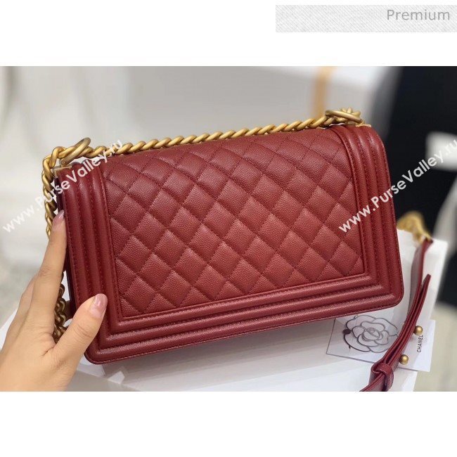 Chanel Quilted Origial Haas Caviar Leather Medium Boy Flap Bag Burgundy with Matte Gold Hardware(Top Quality) (MH-0031735)