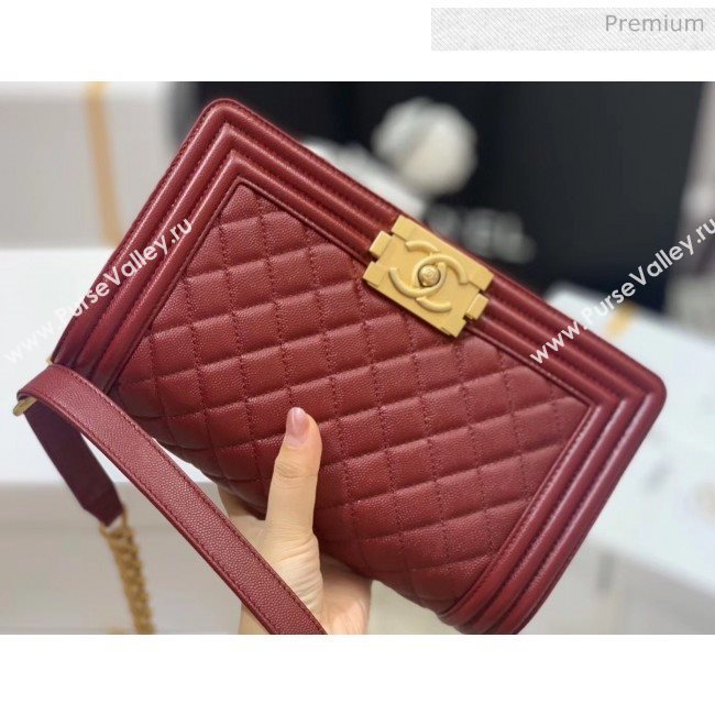 Chanel Quilted Origial Haas Caviar Leather Medium Boy Flap Bag Burgundy with Matte Gold Hardware(Top Quality) (MH-0031735)