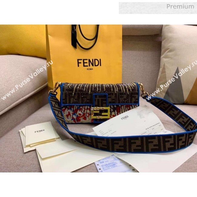Fendi FF Embroidered and Sequin Medium Baguette Bag 2020 (HX-20032008)