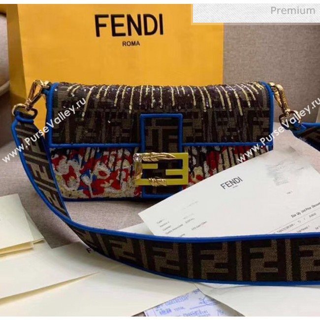 Fendi FF Embroidered and Sequin Medium Baguette Bag 2020 (HX-20032008)