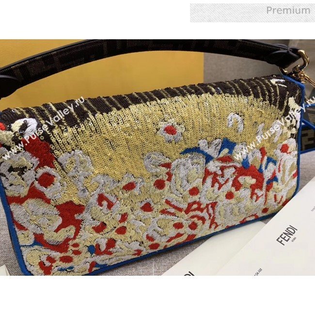 Fendi FF Embroidered and Sequin Medium Baguette Bag 2020 (HX-20032008)