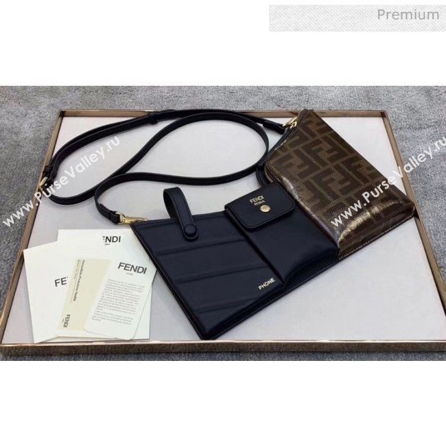 Fendi Leather Pockets Clutch/Shoulder Bag Black/Brown 2020 (CL-20032011)