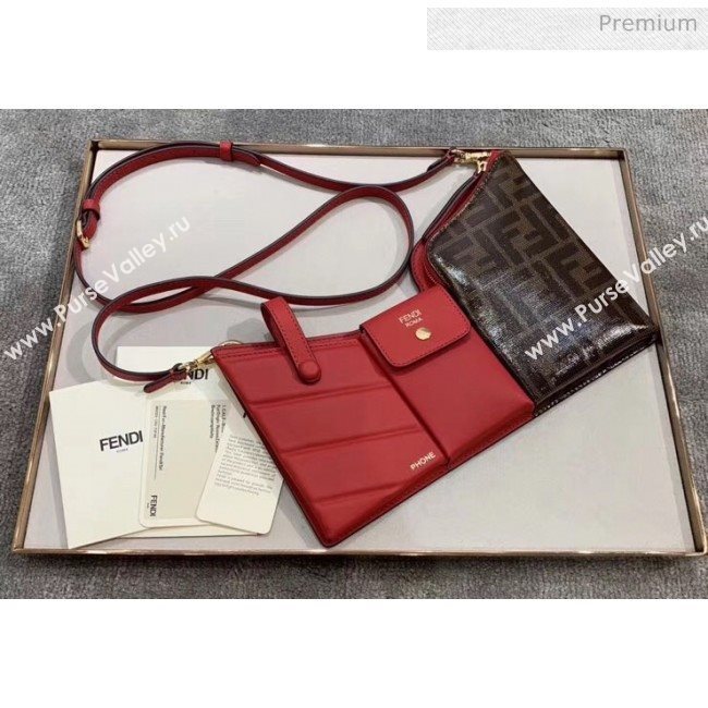Fendi Leather Pockets Clutch/Shoulder Bag Red/Brown 2020 (CL-20032012)