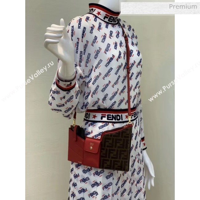 Fendi Leather Pockets Clutch/Shoulder Bag Red/Brown 2020 (CL-20032012)