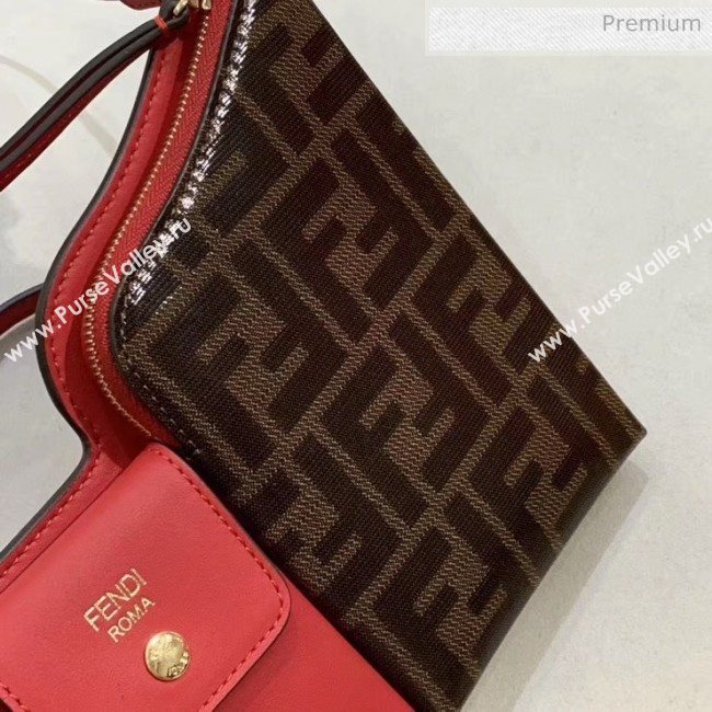 Fendi Leather Pockets Clutch/Shoulder Bag Red/Brown 2020 (CL-20032012)