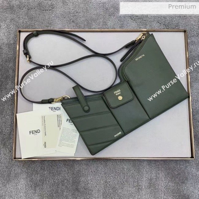 Fendi Leather Pockets Clutch/Shoulder Bag Green 2020 (CL-20032015)