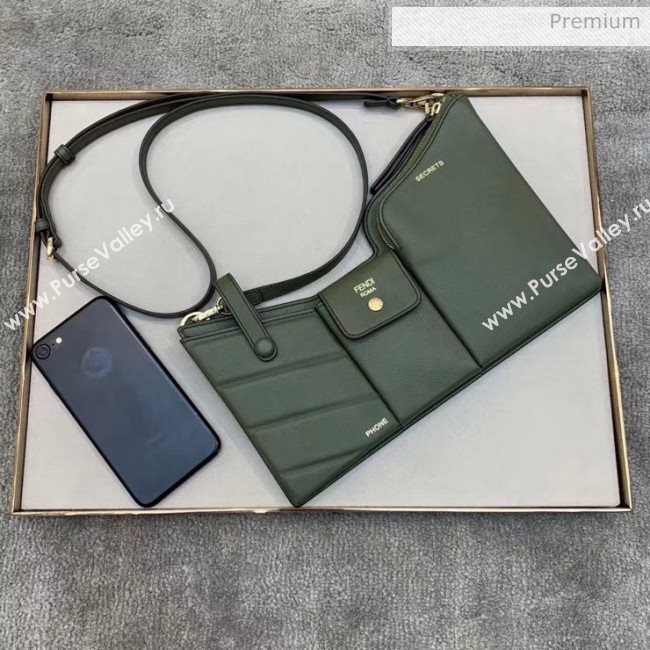 Fendi Leather Pockets Clutch/Shoulder Bag Green 2020 (CL-20032015)