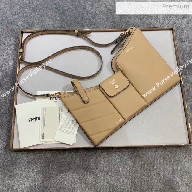 Fendi Leather Pockets Clutch/Shoulder Bag Apricot 2020 (CL-20032017)