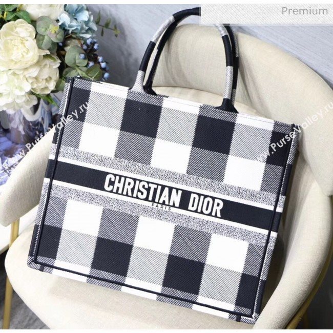 Dior Large Book Tote in Checked Canvas White 2019 (XXG-20031924)