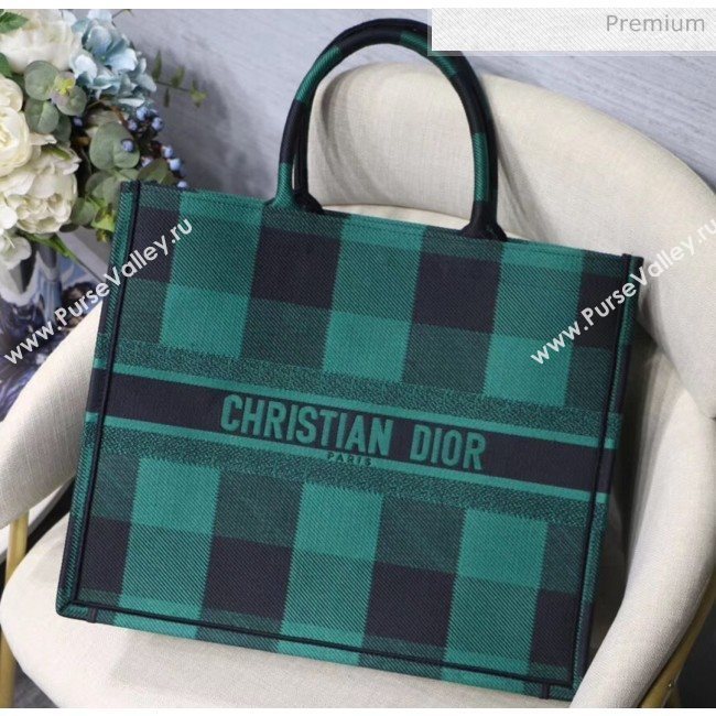 Dior Large Book Tote in Checked Canvas Green 2019 (XXG-20031922)