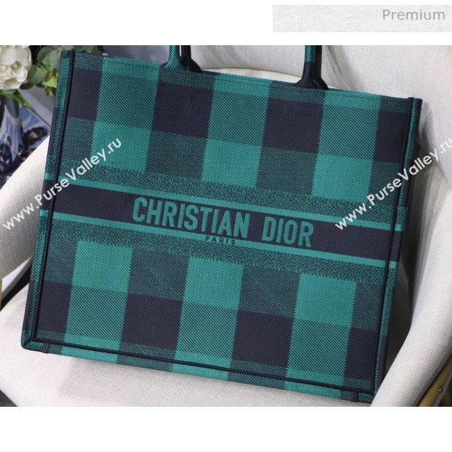 Dior Large Book Tote in Checked Canvas Green 2019 (XXG-20031922)