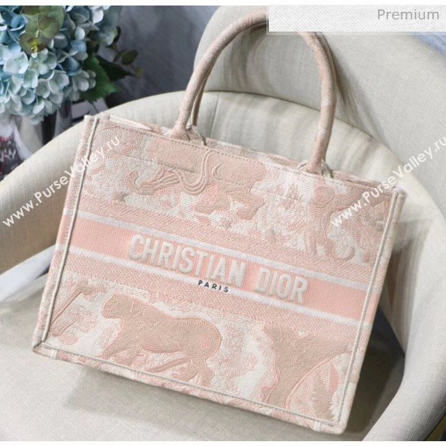 Dior Samll Book Tote Bag in Tiger Embroidered Canvas Pink 2019 (XXG-20031911)