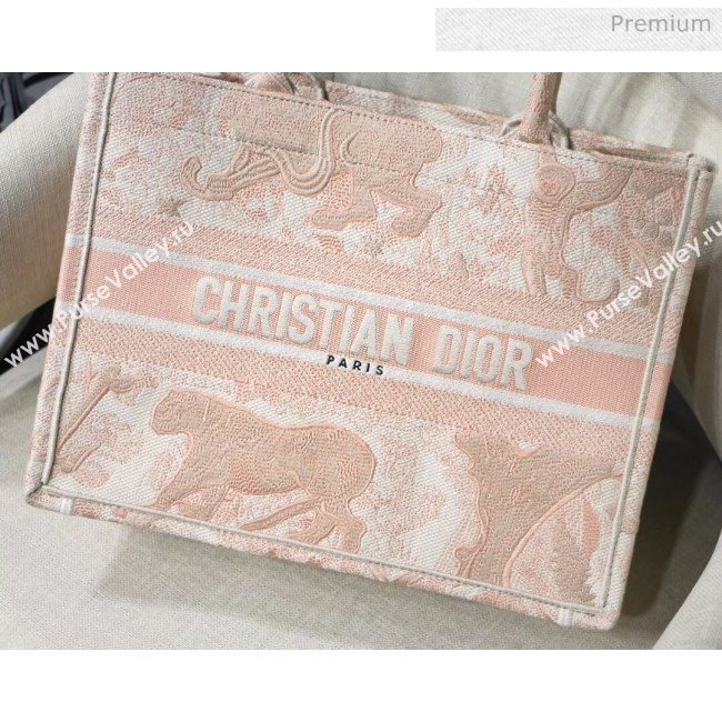 Dior Samll Book Tote Bag in Tiger Embroidered Canvas Pink 2019 (XXG-20031911)