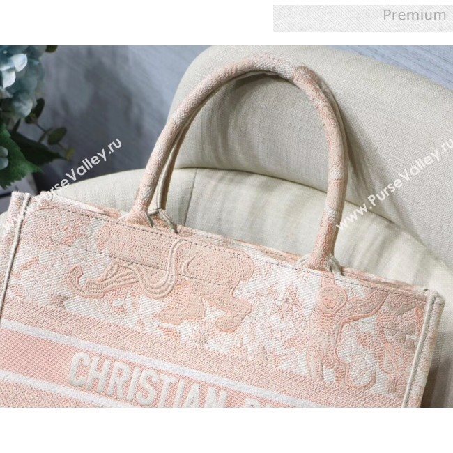 Dior Samll Book Tote Bag in Tiger Embroidered Canvas Pink 2019 (XXG-20031911)